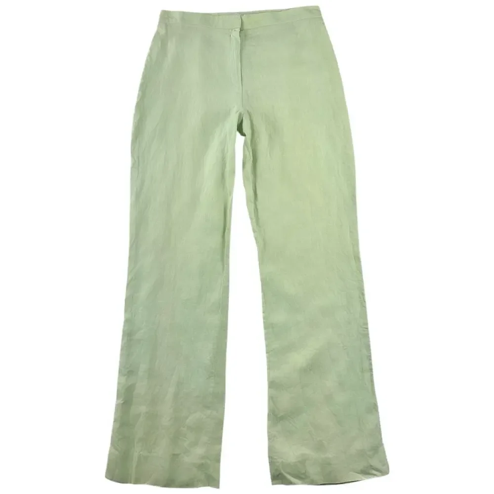 Teide Made in Spain 100% Linen Green Straight Leg Pants High Rise Women’s 28
